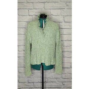 UNITED Knitwear Womens Pullover Sweater Green Long Sleeve V Neck Ribbed Fringe M